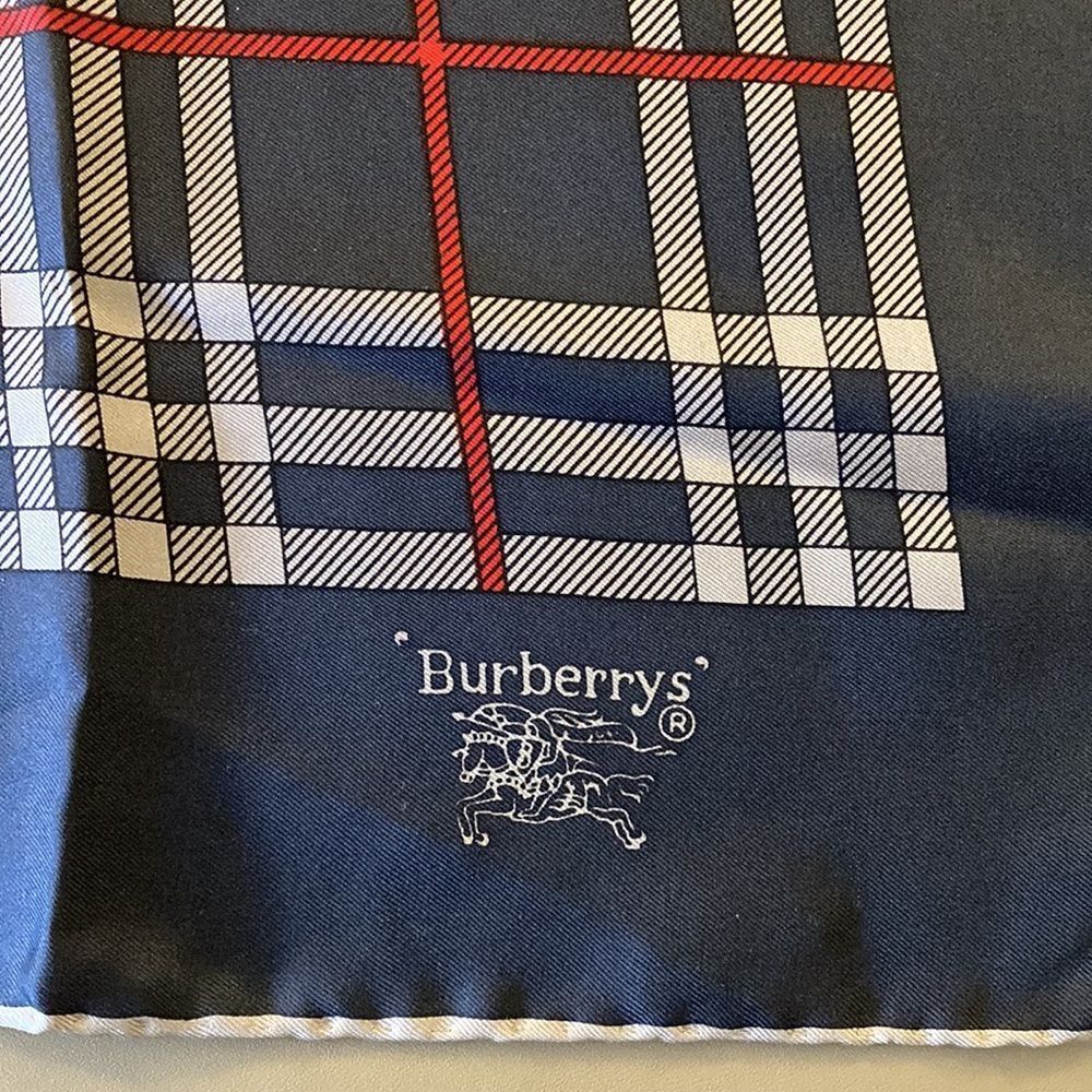 Authentic Burberry Vintage Silk Scarf in Blue/Red/White Plaid - Old Money - Picture 4 of 9
